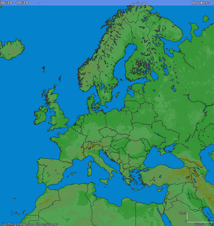 Lightning map Europe 2025-02-26 09:26:40